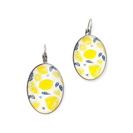 earrings oval silver steel lemon